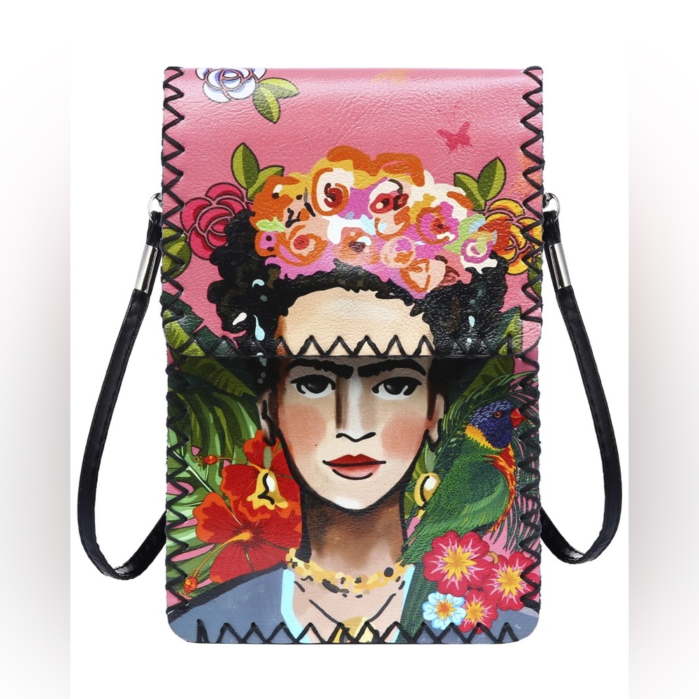 Frida Kahlo Rose Crown Portrait Faux Leather Crossbody
